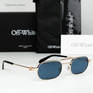 Off-White Women Sunglasses Gold Blue Oval OERI123 VAIDEN 7645 NEW AUTHENTIC